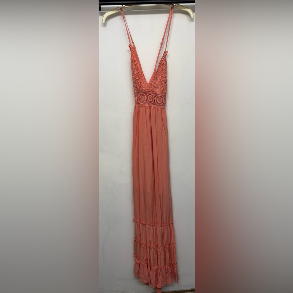 rue21 Coral Lace Open X Back Maxi Dress Woman’s Size XS
